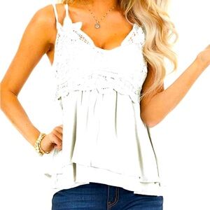 Feager lace tank tops for women summer spaghetti strap babydoll tops chiffon